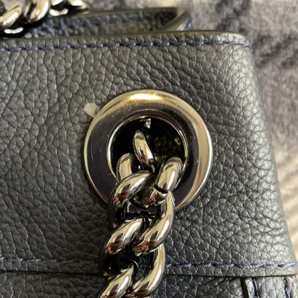Coach Turnlock Leather Shoulder Bag Dark Navy - Picture 5 of 10